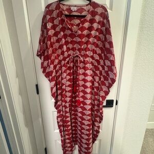 Pax Philomena La Scala Red Kaftan Maxi Dress | Block Print Cotton OS